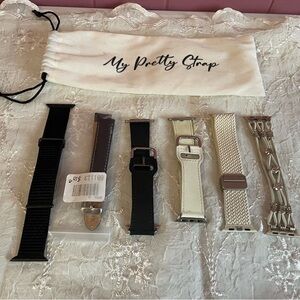 Set of New Watch Band Set - 3 Black & 3 cream. Mixture of texture and designs.
